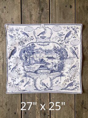 Vintage Aviary Bird Toile Textile Blue White Chinoiserie Wall Art J Laughton